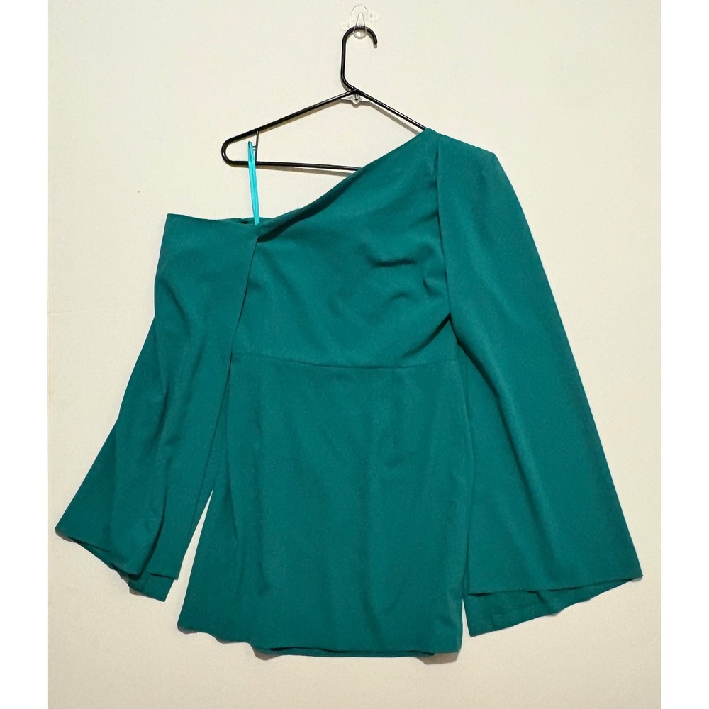 Lavish Alice One Shoulder Cape Dress Emerald Green Asymmetrical